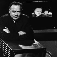 Image of Marshall McLuhan form Genius Loci album cover, by Bernhard Living