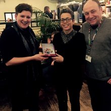 Clare Reddington, Creative Director and Mark Cosgrove, Cinema Curator accept the Award from Jayne Graham-Cummings of Pride