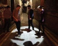 The Shadowing team testing one of the lights on Leonard Lane