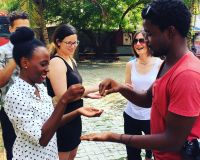 Photo of people playing a game from the Playable City Lagos workshop