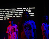 Image of people with text behind them