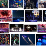 Screen Shot 2012-08-30 at 07.31.34 A screen grab of many different images from the opening ceremony - showing fireworks, umbrellas, excitement, stephen Hawkings and the stadium lit up.