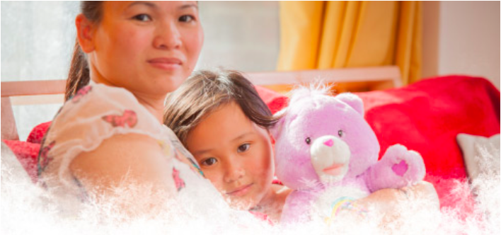 Refuge lady and child