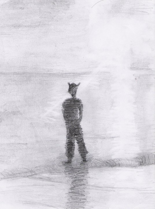 This is what happened when I had a go at figures and landscapes. I ended up with a dark scribble of a figure, rough sunlight drawn using a rubber and smudges everywhere. But hey - at least I tried.