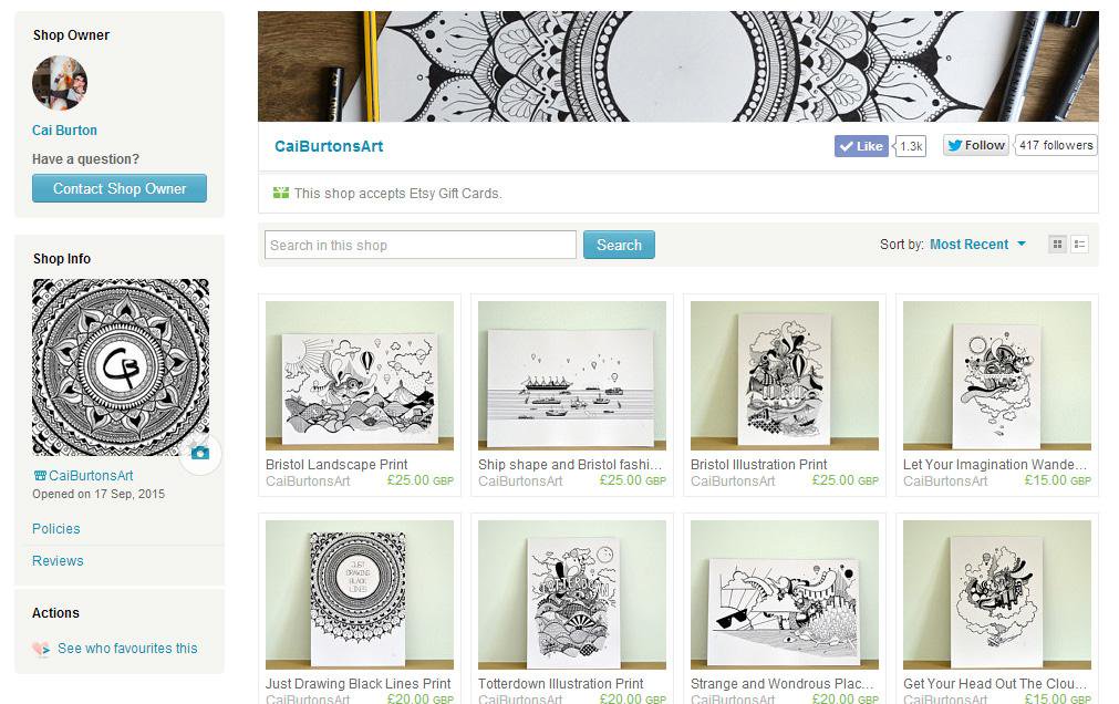 I use Etsy to sell my work online - it's so simple to set a store up there.