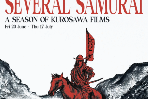 Several Samurai poster from Watershed of a red samurai on a red horse in a black and white landscape.