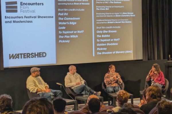 Panellists from the Encounters Masterclass on stage in conversation