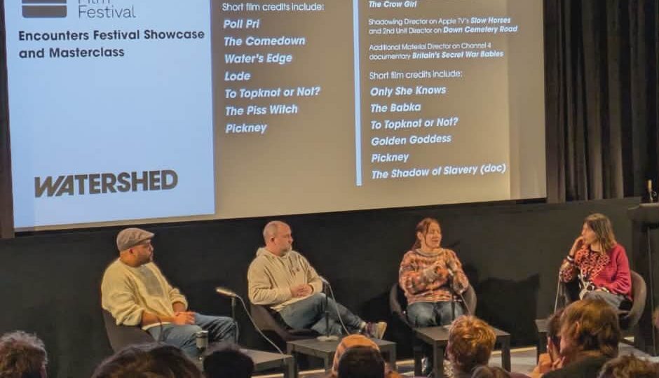 Panellists from the Encounters Masterclass on stage in conversation