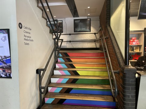 Photo of the staircase from Box Office to the first floor.