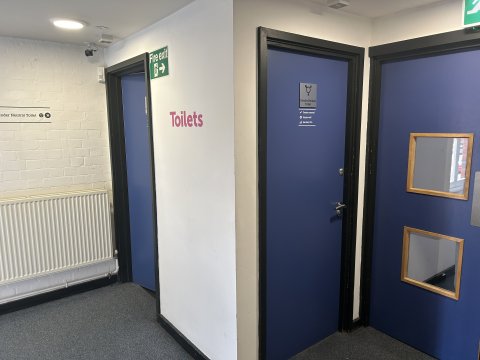 Photo of the doors of the toilets at the rear of the cinemas.