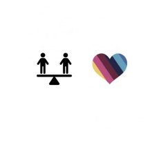 multi coloured heart and two people icons balanced on a scale