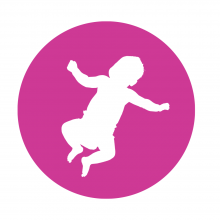 outline of a baby lying down on a pink circle background