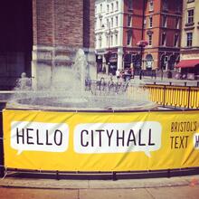 Banners outside City Hall 