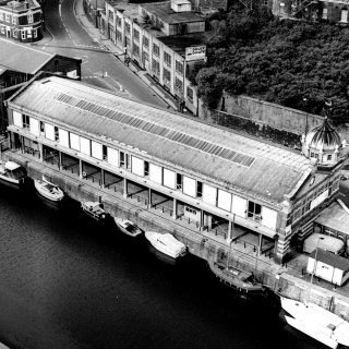 Black and white exterior photo of Watershed in 1980