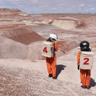 Image of Studio Residents Ella Good and Nicki Kent at the Mars Desert Research Station in Utah. Image by Robert Keller, Satori Photos. 