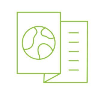 Simple green line illustration of a pamphlet with a globe on it