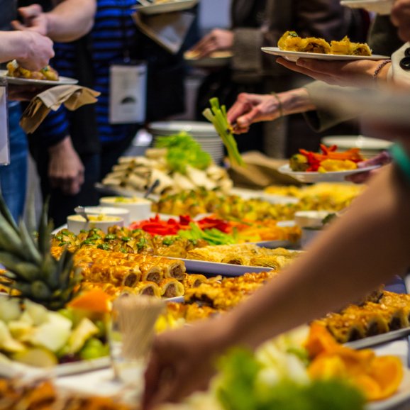 Photo of a food buffet at a Watershed event