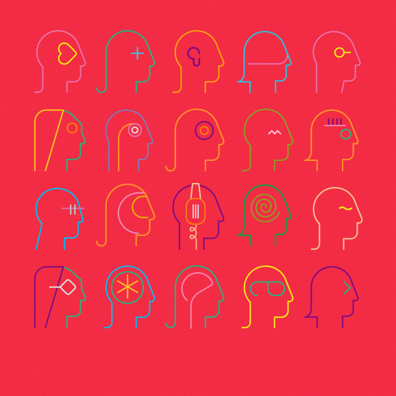 Stylised simple line based illustration of a group of different people's heads