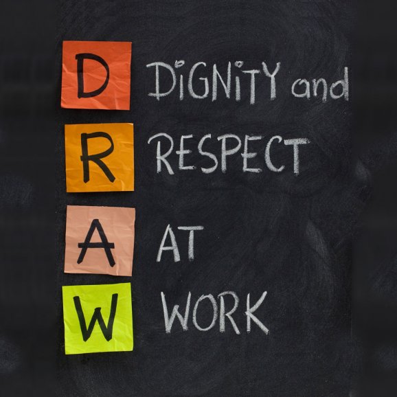 Dignity and respect at work, drawn on a blackboard