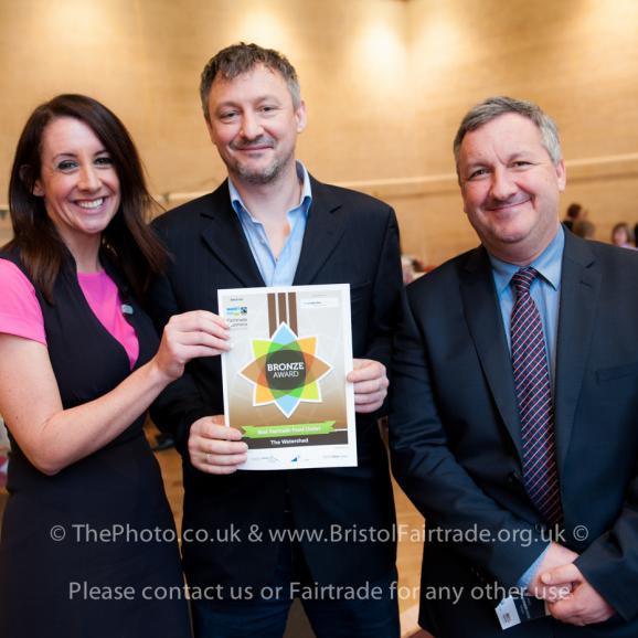 Fairtrade Awards: Lucy Seigle with Oliver and James from Watershed Fairtrade Awards
