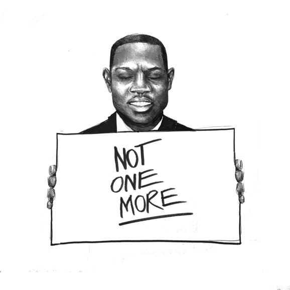 Black man holding a sign which says 'Not one more'.