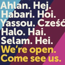 hello in many different languages displayed as a list on a multicoloured back ground