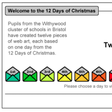 Image of a web site homepage with 12 small icons of coloured envelopes