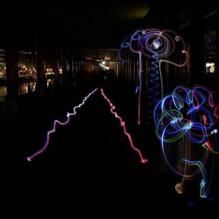 A photo of colourful light trails