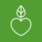 White outline of a heart with a leaf on top, set against a vibrant green background, symbolizing love for nature.