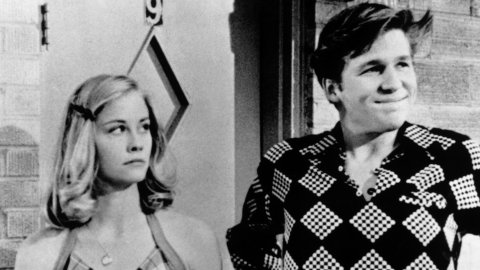 Film still from the Film The Last Picture Show of a man and a woman standing next to each other