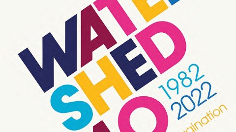 Watershed's 40th birthday colourful logo with dates - 1982 - 2022