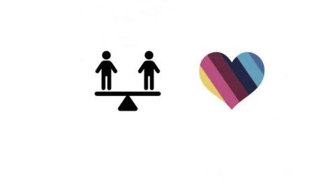 multi coloured heart and two people icons balanced on a scale