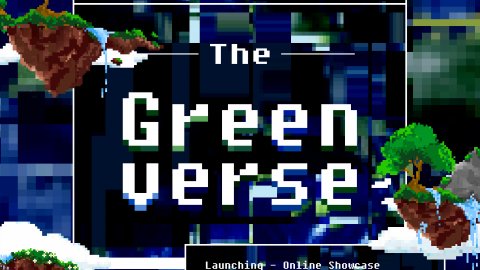 floating small islands on a green background with the words The Greenverse written across an outline of a screen