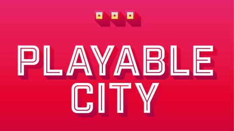 A title card for Playable City on a bright pink backdrop.