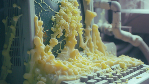 A computer screen covered in mold.