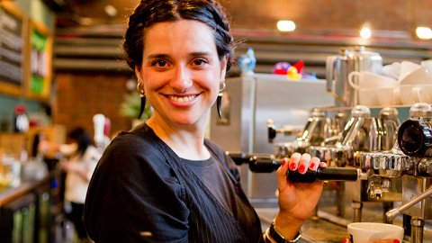 Photo of Watershed Cafe Bar staff member making coffee