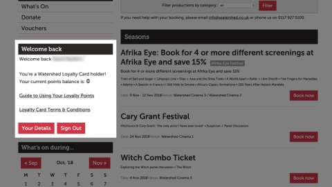 Screenshot of Loyalty Card user information on our booking pages