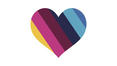 A stripy, colourful heart shape