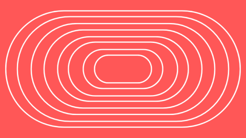 Abstract design featuring concentric white ovals on a coral background, creating a layered and visually intriguing pattern.
