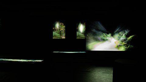 Three screen showing what the FRAMERATE Pulse of the Earth Experience looks like.