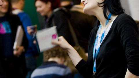 A woman talking at a Watershed event 