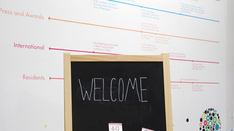 Welcome sign in the Pervasive Media Studio