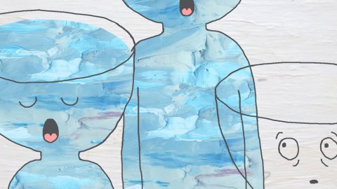 illustration people filled with blue fluid with open cup-like heads