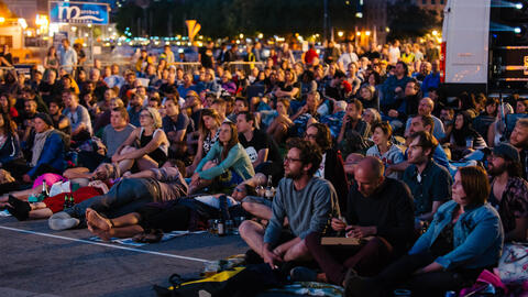 Audiences at an outdoor screening at Cinema Rediscovered, our annual film festival
