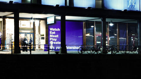 Picture of Watershed's exterior in the evening 