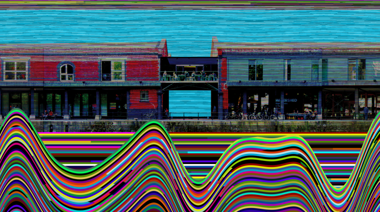 An illustration of the exterior of Watershed's building which is a 2 storey victorian dockside warehouse