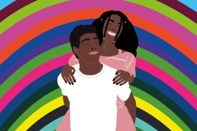 Club Shed graphic of two young people, one giving the other a piggyback.