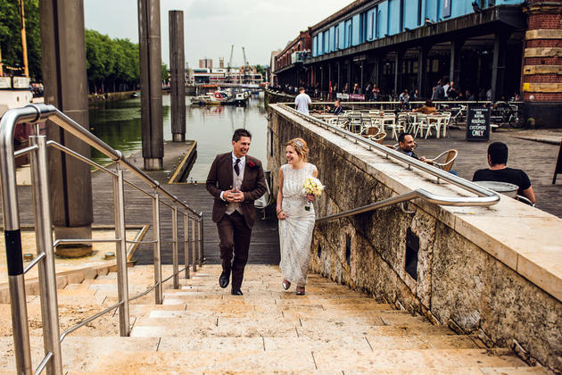 Wedded couple on the harbourside outside Watershed