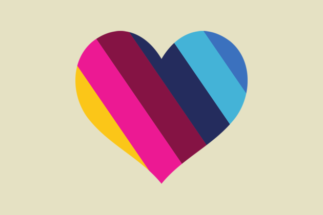 Outline of a heart with coloured stripes in it