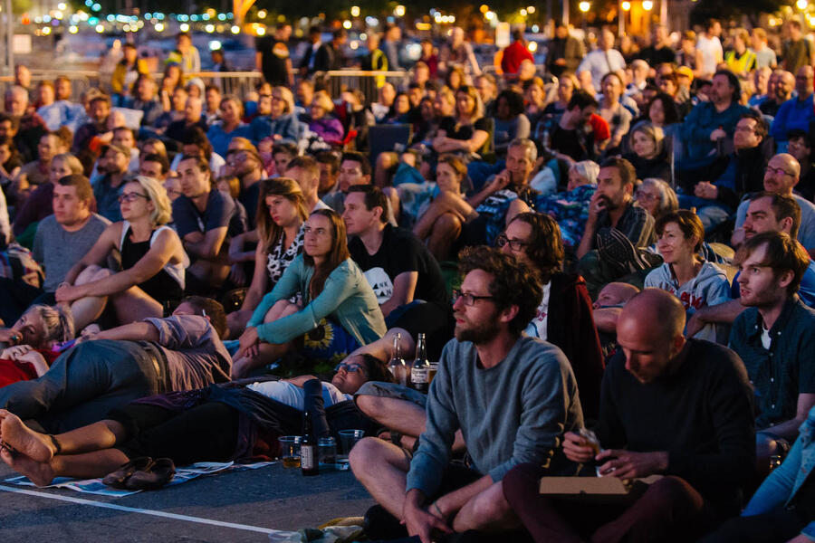 Audiences at an outdoor screening at Cinema Rediscovered, our annual film festival